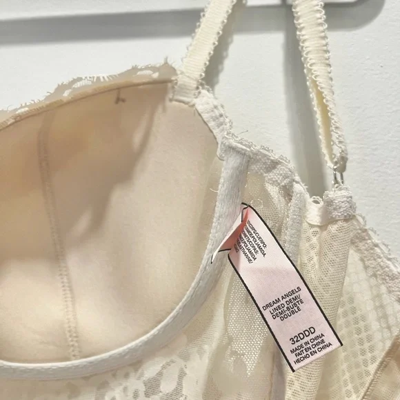 Victoria’s Secret Dream Angels Lined Demi Bust Longline Ivory Cream Lace 32DDD - Picture 12 of 12